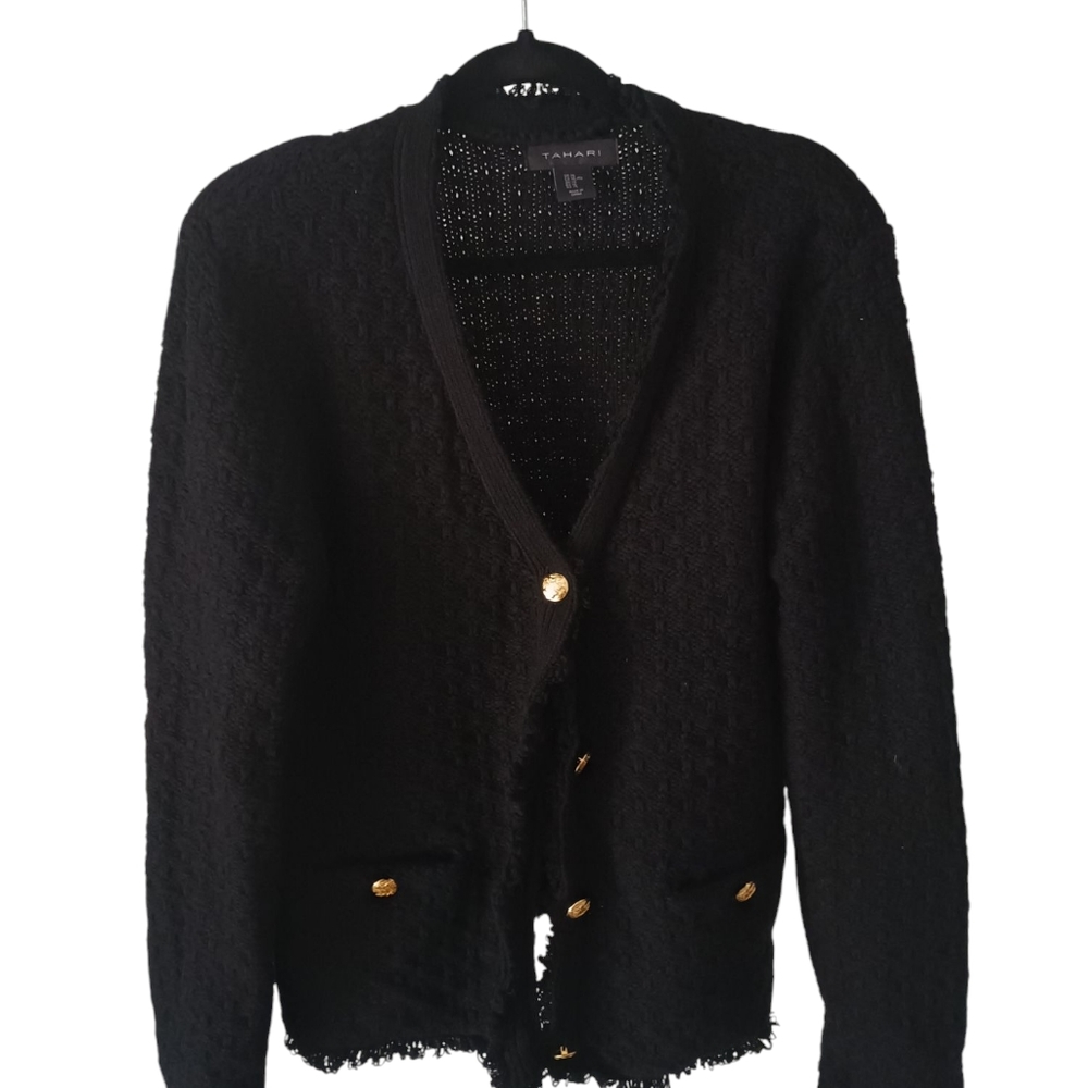 Tahari women's black sweater top button pullover cardigan size XL